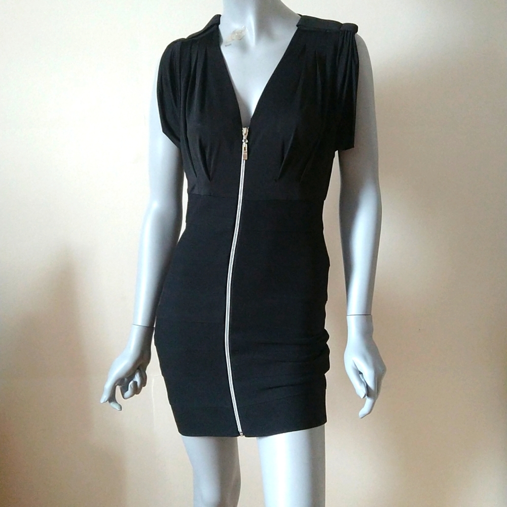 Black Half Bondage Full Zip Dress